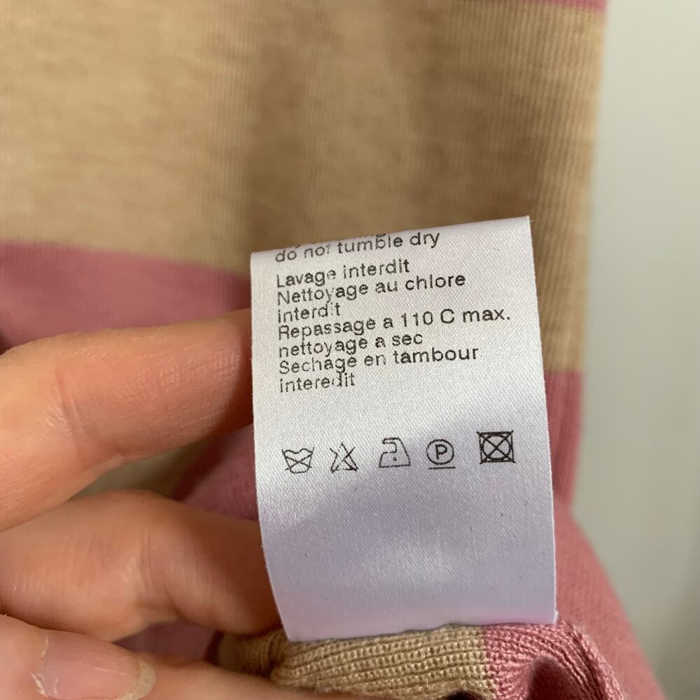 Akris Luxury Cashmere Silk Blend Pink and Tan Striped Short Sleeve Top US 10 - Picture 7 of 9